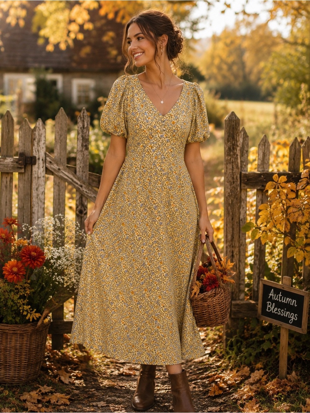 By The River Floral Maxi Dress – Size Large – Cottagecore Boho
